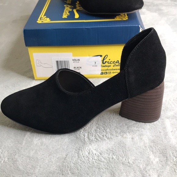 Sbicca Volin Mule Black Teardrop Stacked Heel Suede Size 7 New - Picture 6 of 11
